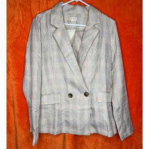 Hem &‎ Thread Blazer Beige & Blue Plaid Size Large